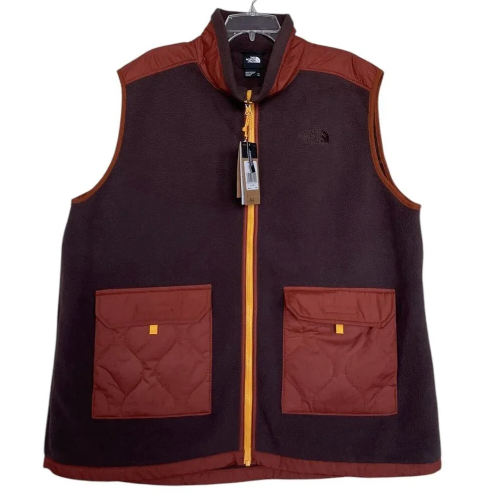 The North Face Mens Size XXL 2XL Royal Arch Vest Full Zip 2-Pocket Brown Orange